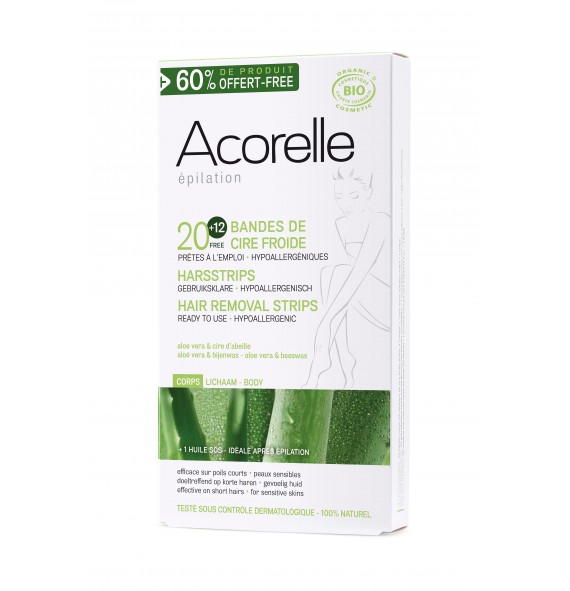 Bande de cire froide bio corps X20 + 12 Acorelle| Aroma Beauté Lyon 4