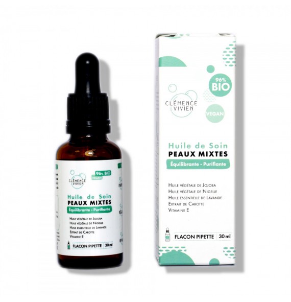 Huile de soin peaux mixtes bio 30 ml Clemenceetvivien| Aroma Beauté