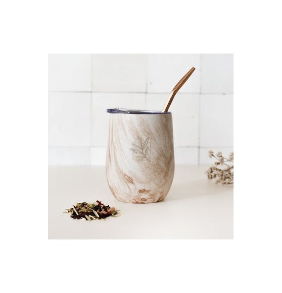Calebasse isotherme blanc boise et sa bombilla Orginal maté | Aroma